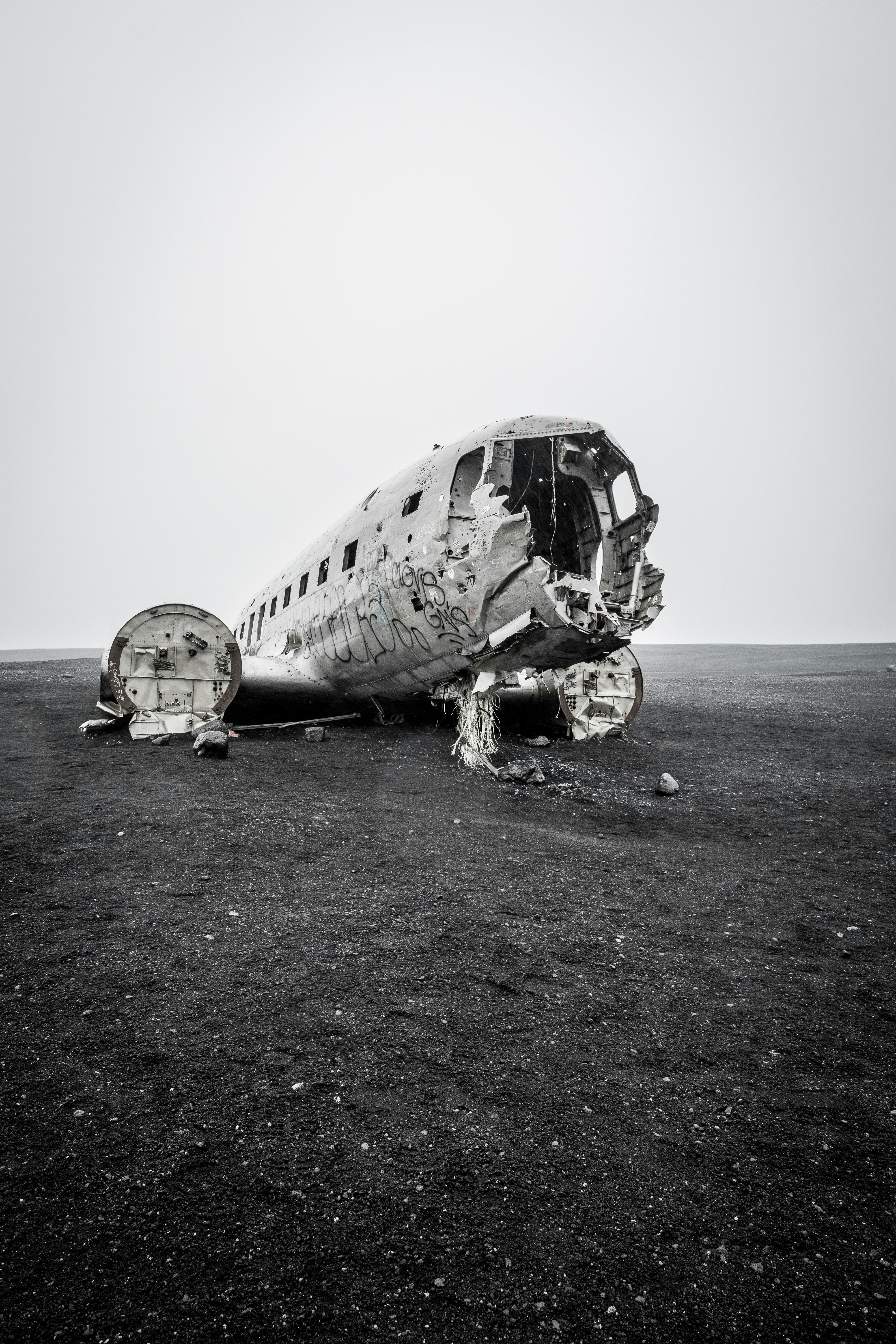 wrecked airplane on ground